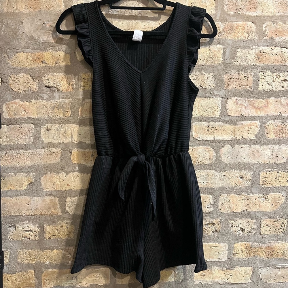 Black Ruffled Sleeveless Romper